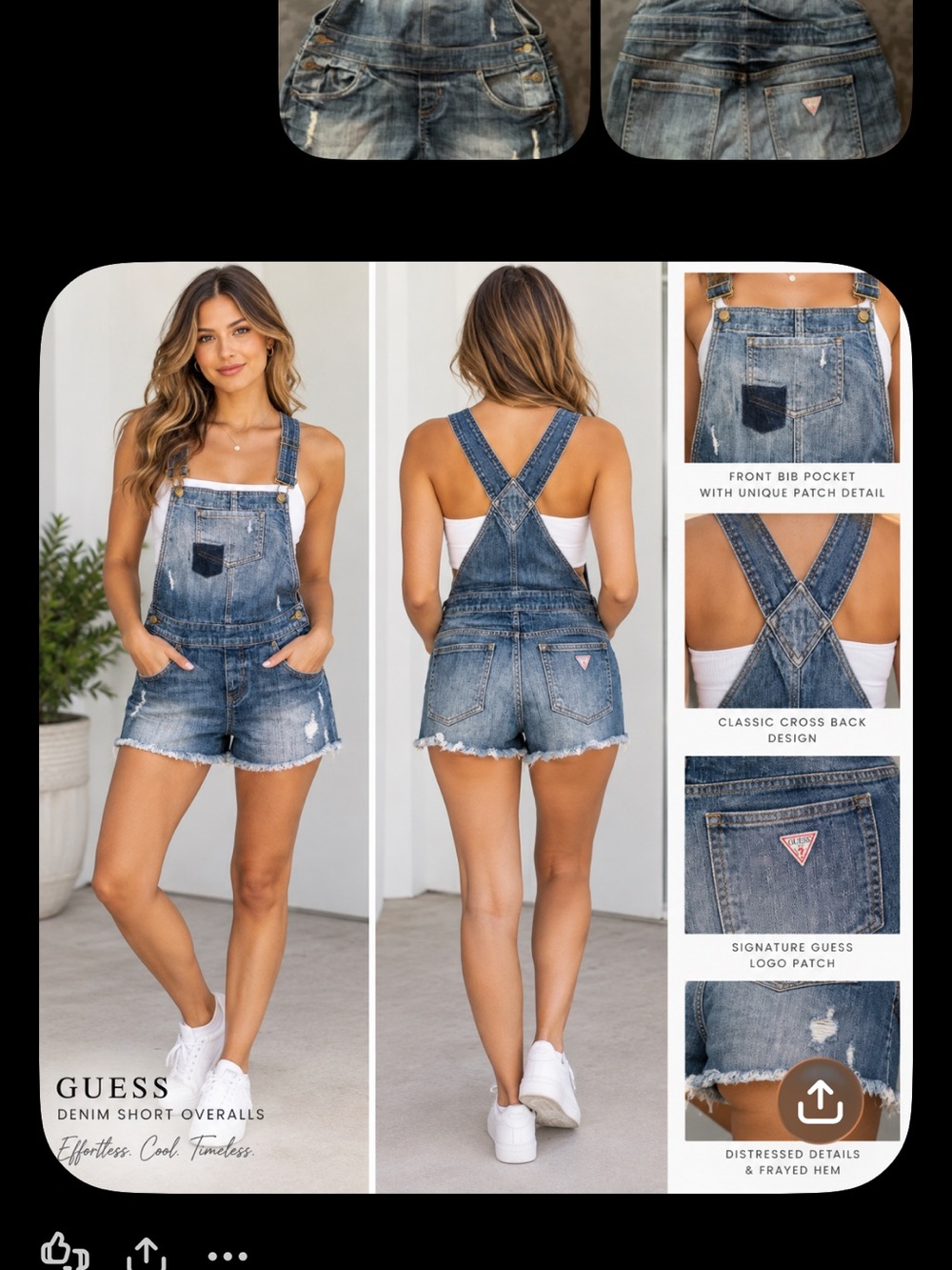GUESS Washed Blue Denim Short Overalls